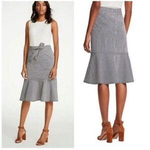 Ann Taylor Seersucker Belted Flounce Hem Midi Skirt - Sz 10
